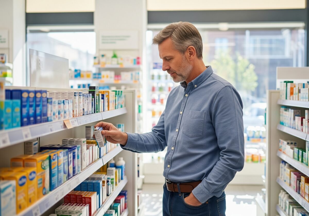 muž si vyberá v kamagra obchod vhodný liek na kamagra predaj